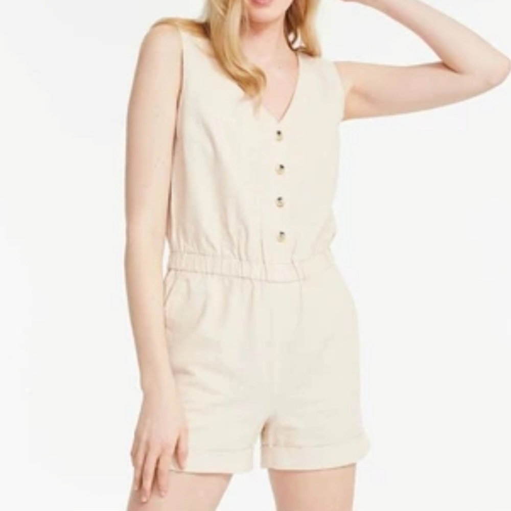 Women's Cream Sleeveless Button Romper